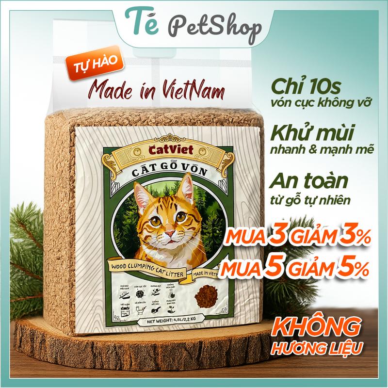 CÁT VIỆT-Cát gỗ vệ sinh cho mèo Khử Mùi Tốt Vón Nhanh Không Vỡ Tiết Kiệm và an toàn 2.2kg 4.5L