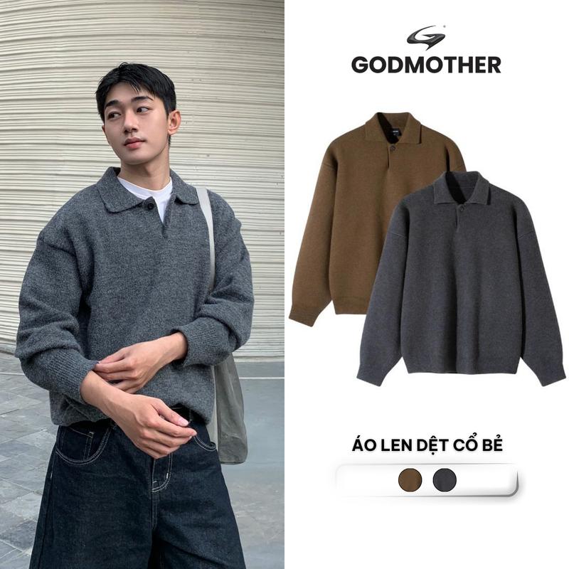 Áo Polo Len Dệt Kim GODMOTHER Cổ Bẻ Form Rộng Thu Đông Phong Cách Hàn Quốc KWF25002
