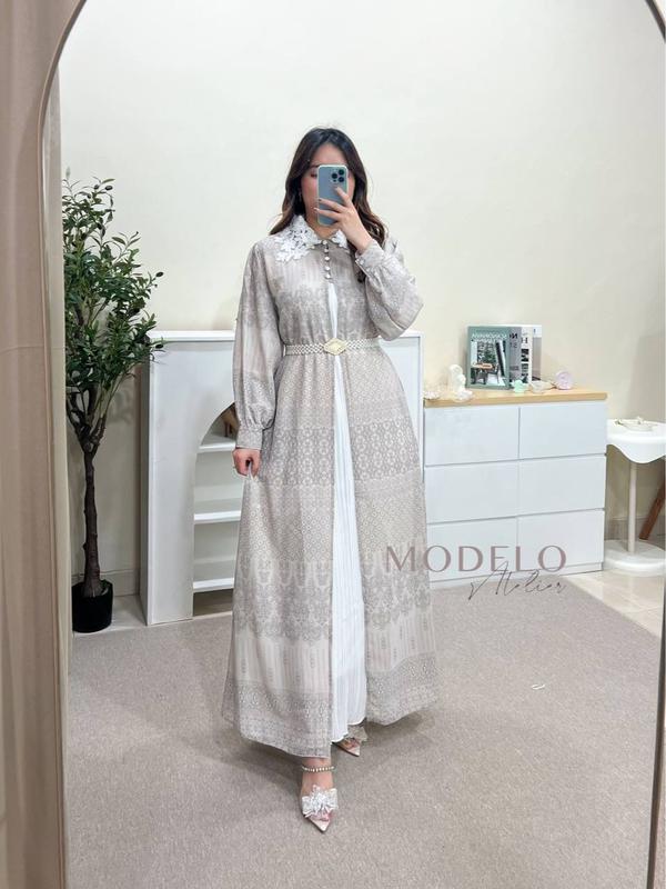 Clemira Dress Set Outer PREMIUM 2in1 / Gamis Ceruty Inner Outer free belt / MODELO 0