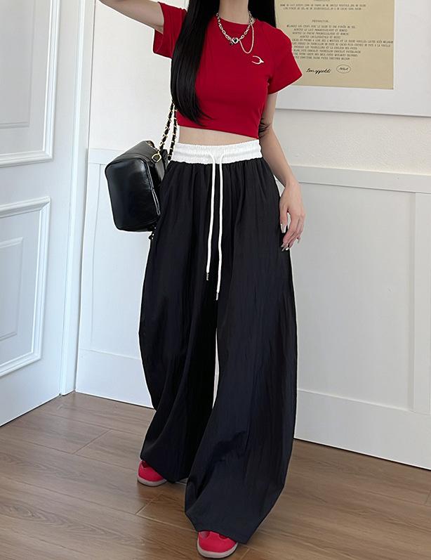 Quần Ống Rộng Dài 100cm Chất Lụa Băng Mát Bigsize Ống Rộng Cạp Chun Trắng Dây Rút - Nữ - Ong Pants Women QS02