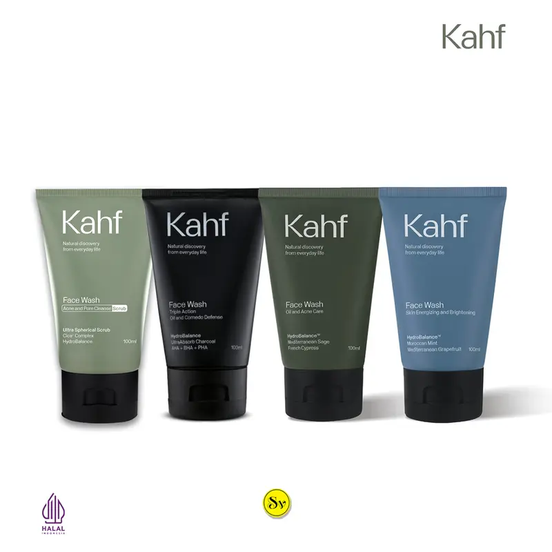 Kahf Face Wash Scrub Skincare Perawatan Wajah Pria dan Remaja untuk Kulit Berminyak Berjerawat Kusam dan Lelah Collection Acne Care, Triple Collection Oil, Skin Energizing & Brightening dan Gentle Exfoliating Scrub 0
