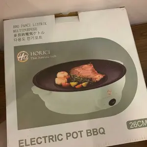 Panggangan Listrik Multifungsi Anti Lengket Bentuk Bulat Grill Pan BBQ Electric Portable 26CM Gratis Jepitan Stainless