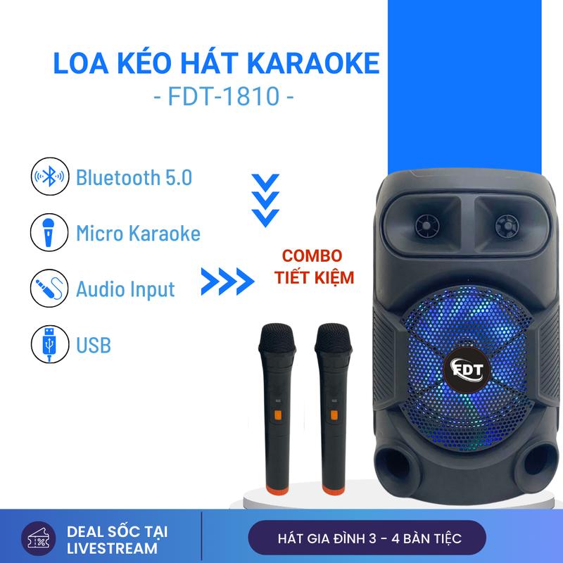 COMBO TIẾT KIỆM Loa Karaoke Nghe Nhạc Kèm Micro Không Dây FDT-1810 Bass 20cm - Âm thanh sống Động Thiết Kế Độc Lạ - Bảo Hành 12 Tháng - Trải Nghiệm Loa Và Đổi Trả Sản Phẩm Lỗi Trong 7 Ngày Đầu Tiên. Củ Loa Kem Bluetooth loa bluetooth nhac