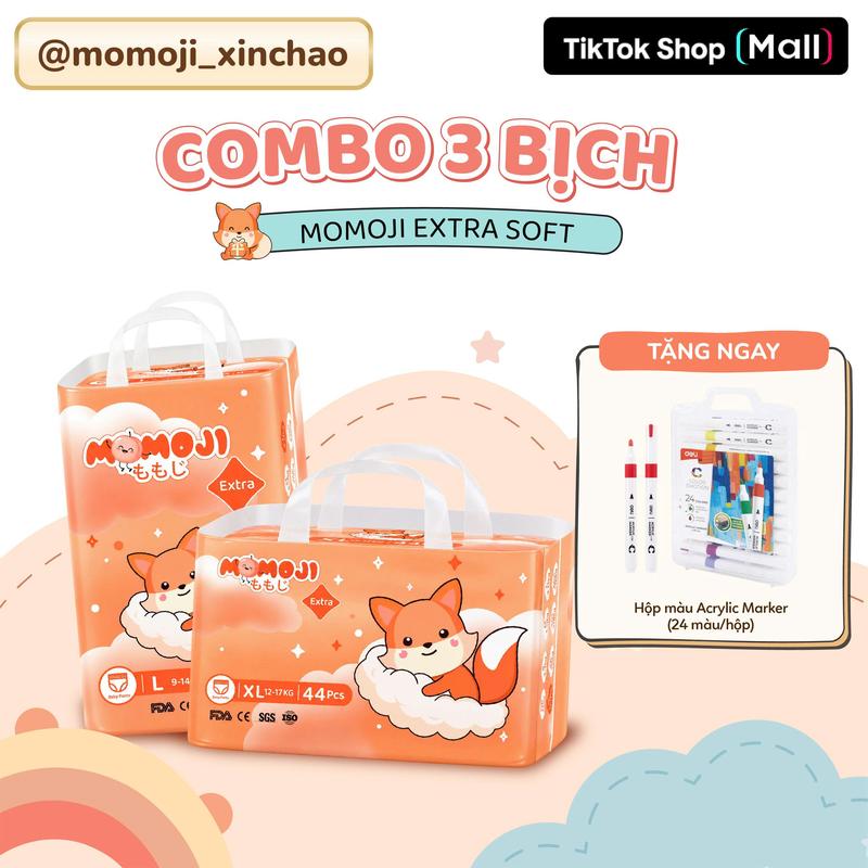 COMBO 3 BỊCH BỈM DÁN/QUẦN MOMOJI EXTRA SOFT HÈ 2026 MỎNG MỊN, THOÁNG THẤM HÚT CHO BÉ