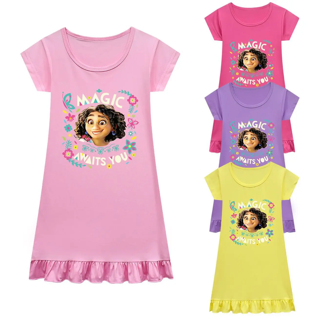 Girls' short sleeve skirt 90-160 Children's cartoon print home girls' dress Nightdress home wear