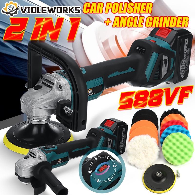 Product Introduction of 588VF 6 Speed 2 In 1 Cordless Angle Grinder Car Polisher Brushless Electric Angle Grinder Grinding Machine for Makita 18v battery 66