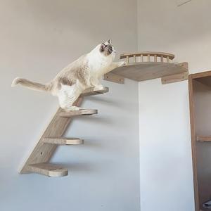 モダンデザイン壁掛け猫用階段・ベッド、飼猫遊び・休憩スペース、おしゃれハンモック付き猫家具