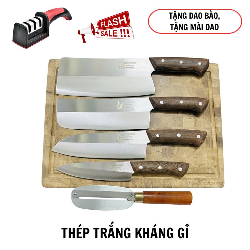   Tặng mài dao tặng dao bào  Bộ 4 dao cán ốp thép trắng Nhật không gỉ độ cứng cao lên tới 60HRC bảo hành 24 tháng- M35 