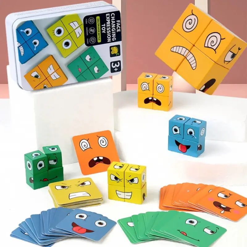 Mainan Puzzle Rubik Kayu Face Changing Funny Building Blocks 4