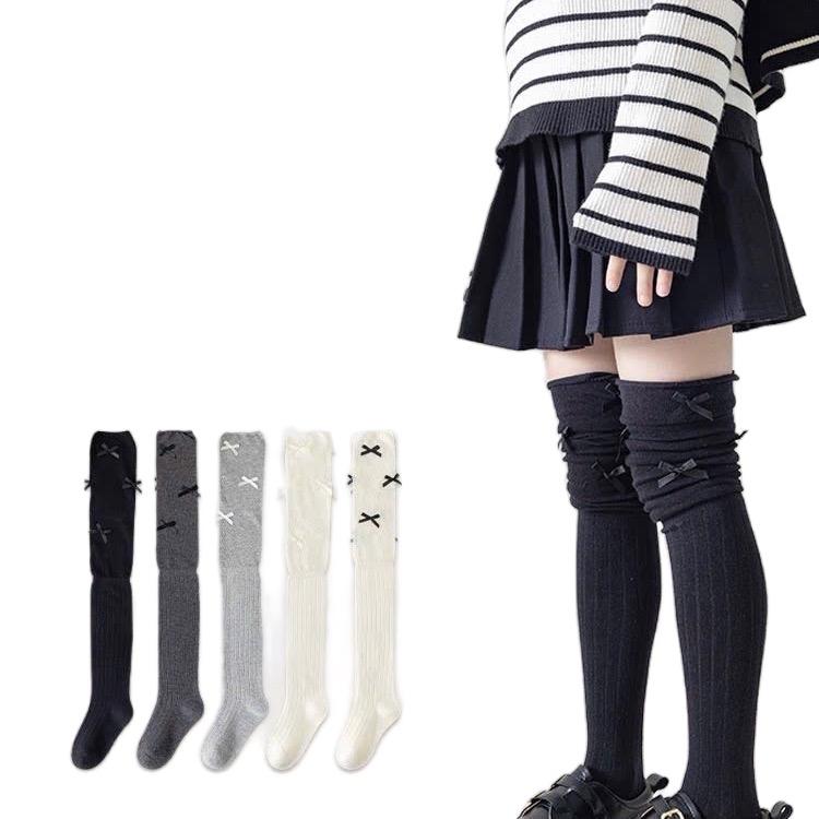  Tất len bốt đùi cho bé gái hoạ tiết  NƠ xinh mix đồ dễ dàng nhiều màu sắc 