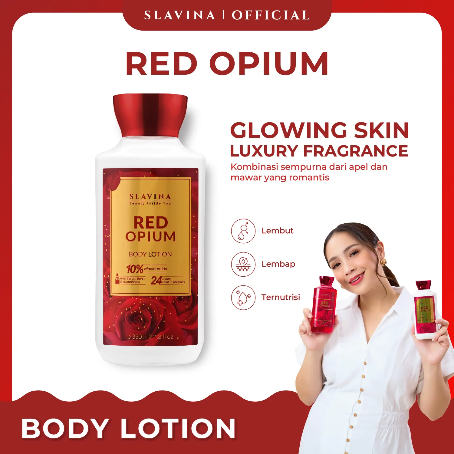 SLAVINA Body Lotion Red Opium Niacinamide with Serum Burst Glutathione Moisturizing Whitening