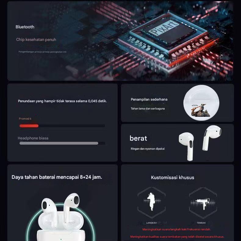 xctopest HT38 Black Myth Wukong AI Earphone TWS 50dB Peredam Kebisingan Aktif, Bluetooth 6.0, Daya Tahan Baterai 47 Jam, Headphone Nirkabel Sejati, IP54