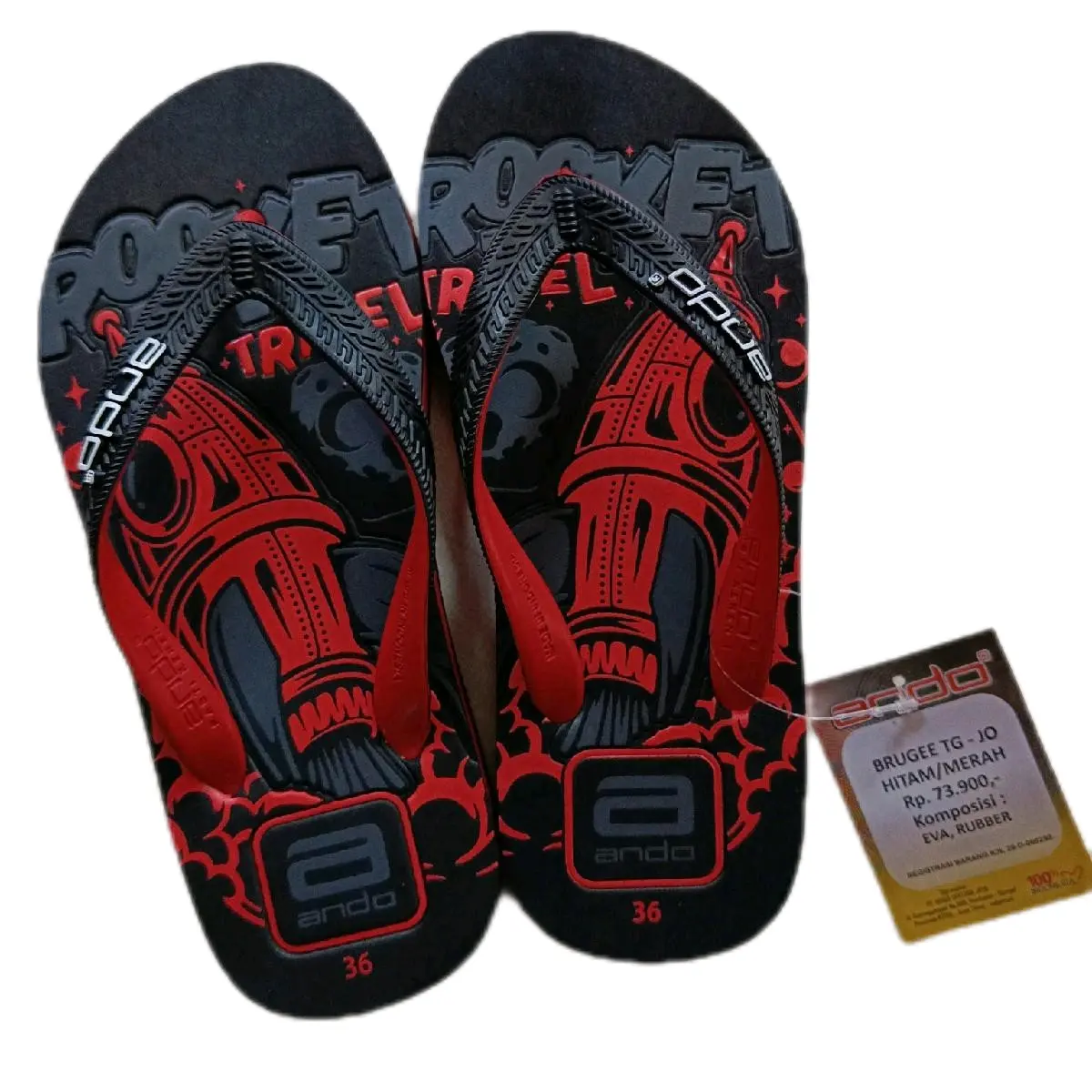 Ando Brugee Tg Jo hitam merah sandal jepit anak tanggung