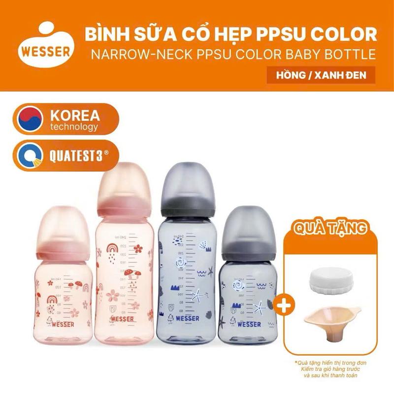 [NEW] Bình sữa cổ HẸP PPSU COLOR Wesser 140ml/250ml