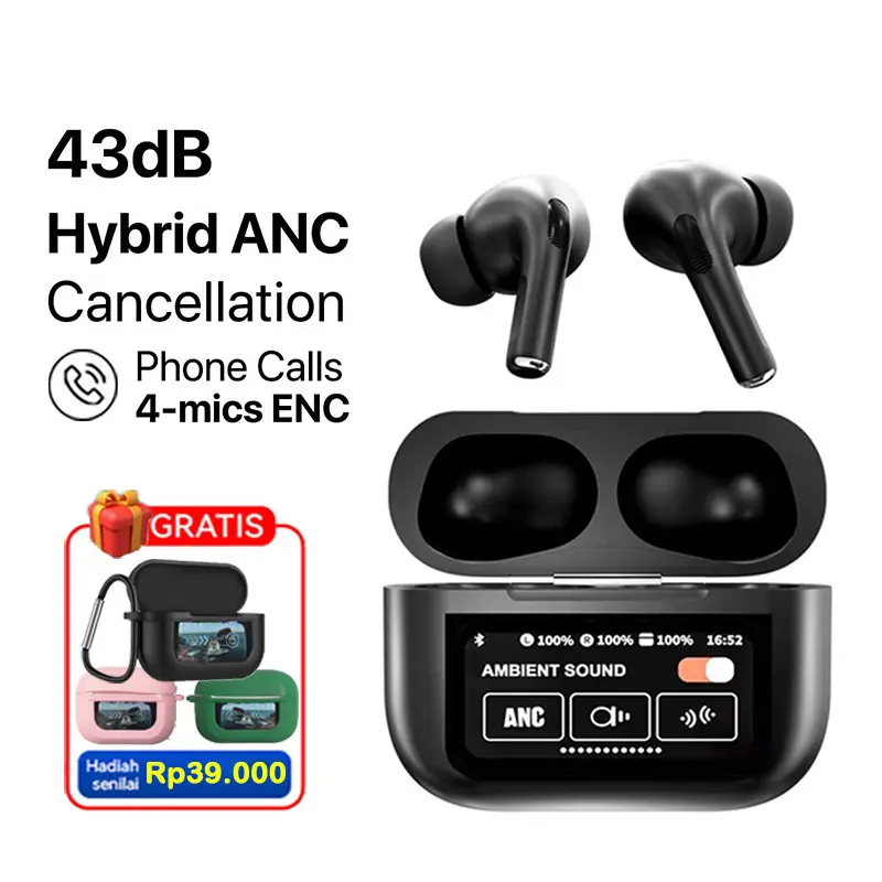 AirPods A9 Pro headset bluetooth layar sentuh LEDHeadphone TWS