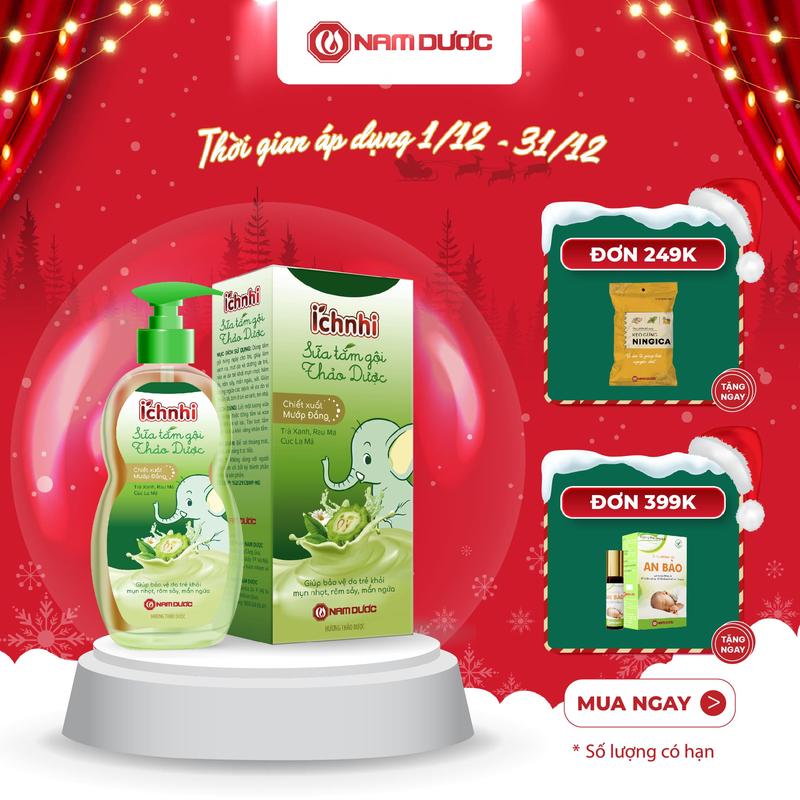 Sữa tắm gội thảo dược Ích Nhi cho bé từ 0-12 tuổi chai 200ml giúp làm sạch da mát da và dưỡng da trẻ bảo vệ da trẻ khỏi mụn nhọt hăm da rôm sảy mẩn ngứa
