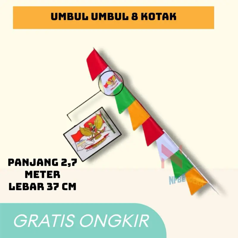 Isi 5pcs Bendera Umbul 8 Kotak Panjang 2,7 Meter Lebar 37 CM Gratis Ongkir