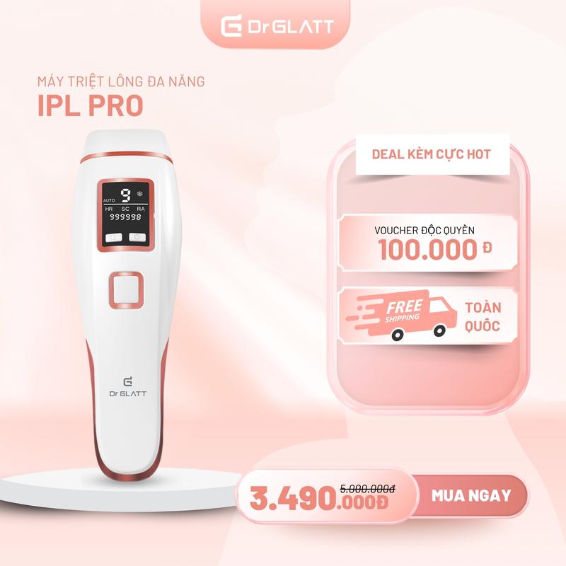 Máy Triệt Lông Lạnh Dr Glatt IPL PRO - Triệt Lông Toàn Thân Tại Nhà, Trẻ Hóa Da, An Toàn Cho Da Nhạy Cảm