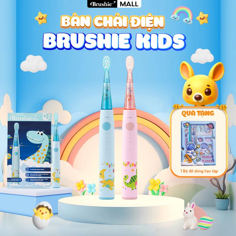   QUÀ TẶNG CHO BÉ  Bàn chải điện trẻ em Brushie Kids đầu lông bàn chải mềm mại an toàn cho bé - TẶNG BỘ ĐỒ DÙNG HỌC TẬP 