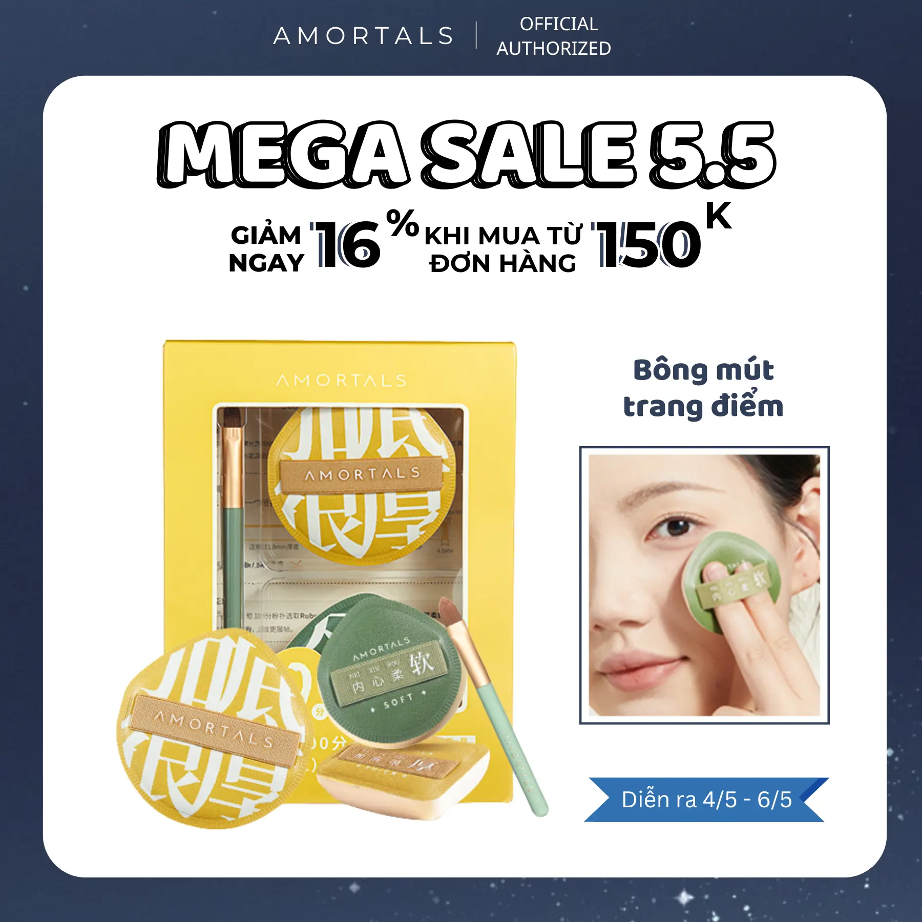 Bộ Mút Trang Điểm AMORTALS - Mút Đánh Phấn Mềm Mại, Dụng Cụ Trang Điểm Hoàn Hảo