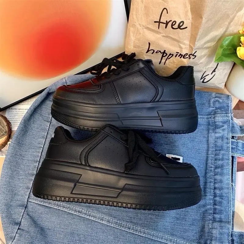 Sepatu Sekolah Wanita Korea Import Hitam Polos Hak Tinggi Jersey Sport Shoes MNS981
