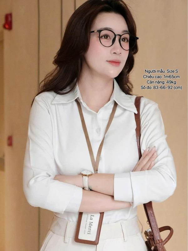 La Merci - Áo Sơ Mi Nữ Xược Tay Dài Thanh Lịch Đi Làm Đi Chơi Thoải Mái A09