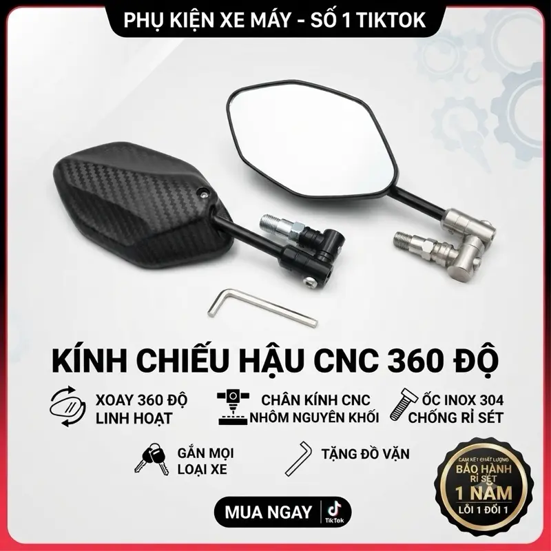 Kính Xoay Gấp Gọn Cao Cấp Xoay 360 Độ Ốc inox 304 Hàng CNC ( ráp Sẳn ) Kèm 2 lục giác Gắn Cho Tất Cả Dòng Xe ạ
