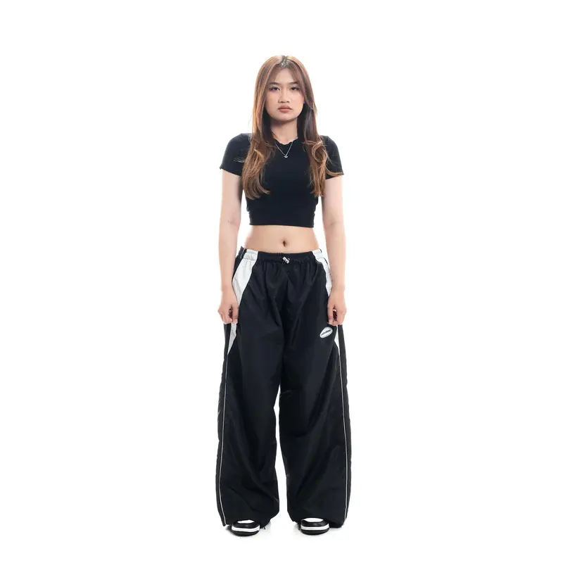 Unbroken Official BAGGY PANTS VINTAGE Casual Celana Panjang Wanita unsex regular skena loose parasut karet Hitam Simple Basic 5