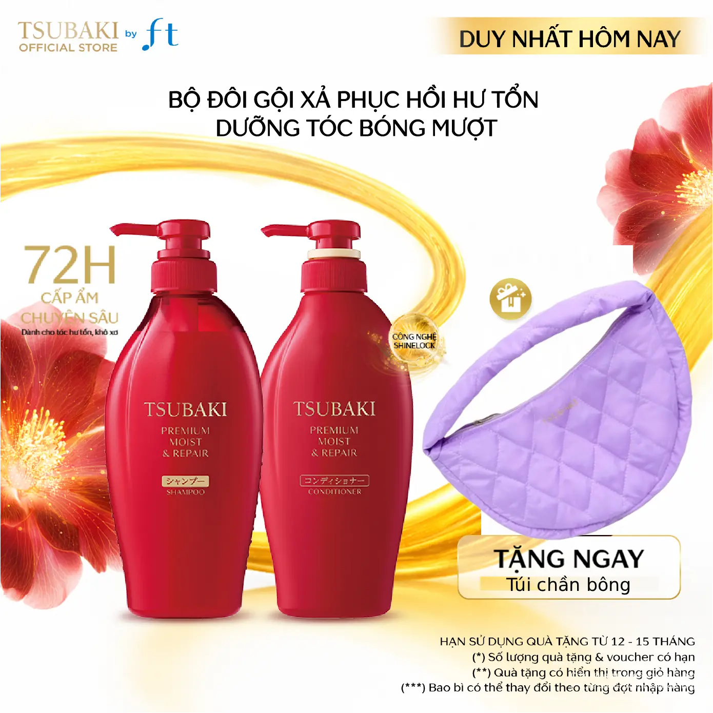 Bộ đôi Gội xả phục hồi & bóng mượt TSUBAKI PREMIUM MOIST & REPAIR SHAMPOO & CONDITIONER 450MLX2