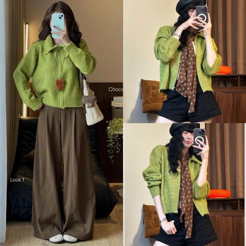    Hàng QC Loại 1   DEAL MỞ BÁN Áo Khoác Len Dày dệt Kim Cổ Bẻ Kéo Khóa Áo Form Vừa Màu Trơn Chất Len Lông Thỏ Phong Cách Nữ Tính Xinh Basic Hàng Qccc CAMCLOSET Women Nữ 