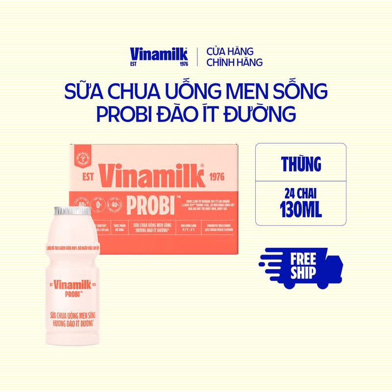 CHỈ GIAO THÀNH PHỐ LỚN TRONG 10KM Thùng 24 chai Sữa chua uống Probi đào ít đường 130ml 6 lốc