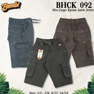 BOMBI | 1pcsCELANA KARGO CINOS PENDEK KIDS  BOMBI USIA 2 TAHUN SAMPAI 15 TAHUN  Di Abu Hitam Katun Laki-Laki Bunda