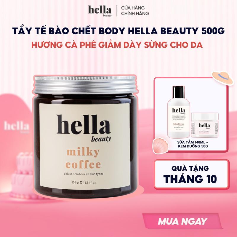 Tẩy tế bào chết body cà phê Hella Beauty 500g giúp làm sạch sâu hỗ trợ dưỡng sáng da
