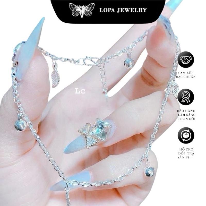 [Kèm Hộp] Lắc Chân Bạc Ta SK121 Xoắn Bi Mix Charm Lá - Dáng Dày Dặn Điệu Đà, Bạc LoPa Chuẩn(Bi Không Kêu)