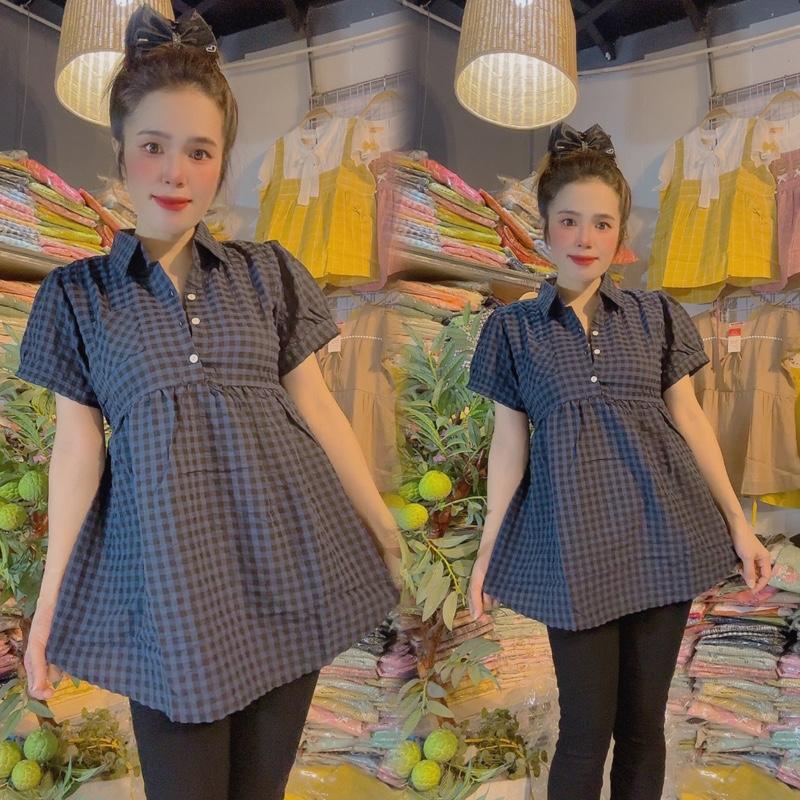 Áo bầu 45-90kg kiểu somi karo mềm dành cho mẹ bầu Sơ Mii9 Váy Bầu Đầm Bầu nút kim loại