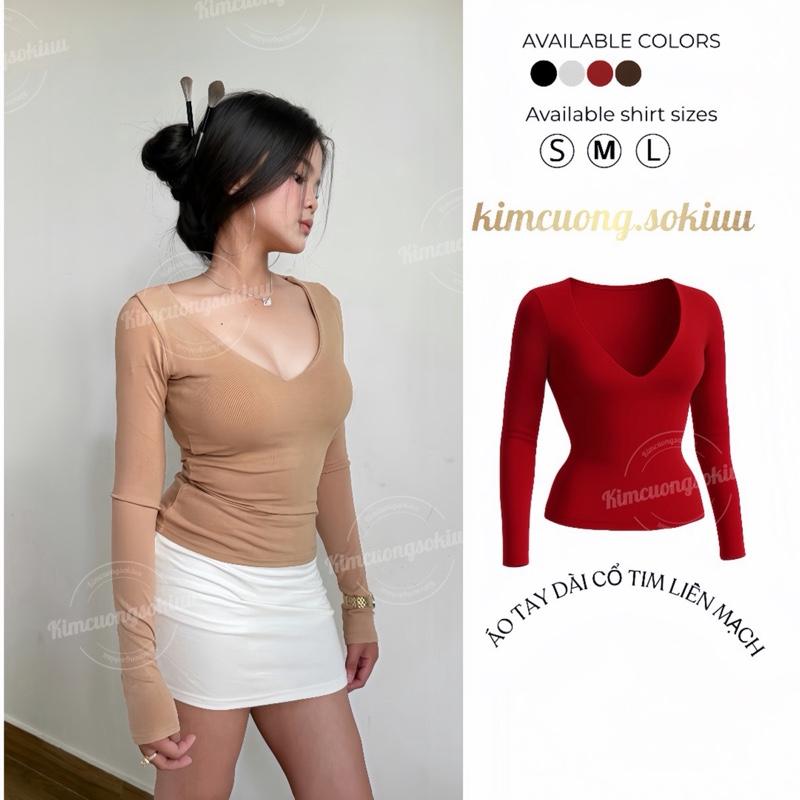   Giá Sâu Mở Bán Áo tay dài cổ tim liền mạch khoét sâu tôn v1 hack dáng kimcuongsokiuu 
