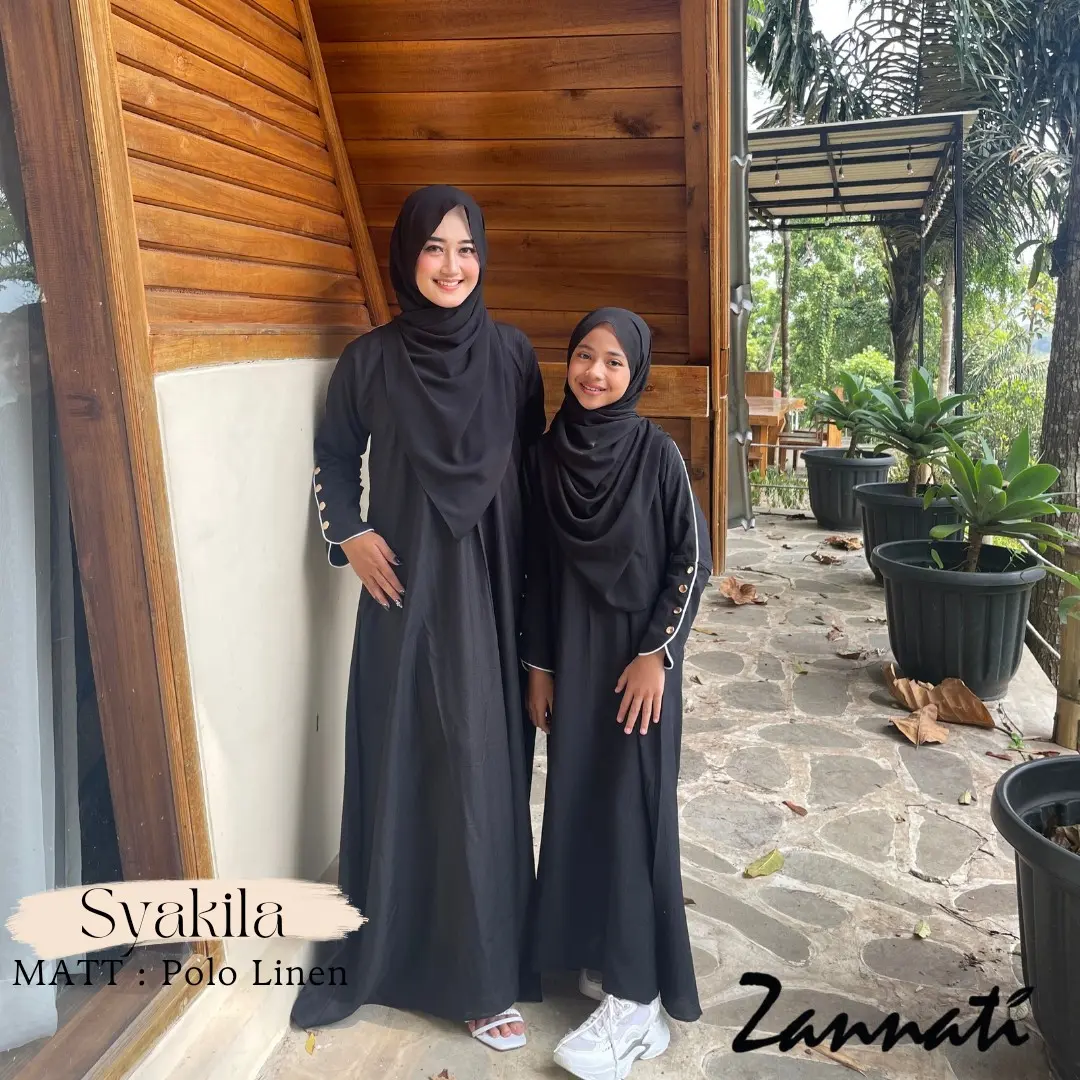 [BEST SELLER] Zannati Gamis Couple Mom & Kids Syakila Polo Linen Gamis Ibu dan Anak Gamis Kekinian Lebaran 2025