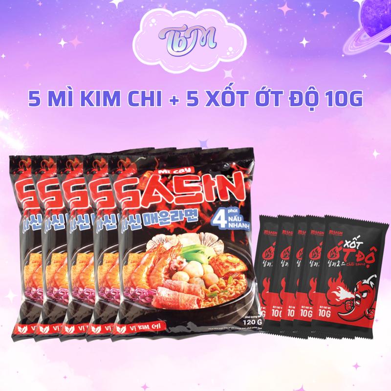  Combo 5-10 gói mì cay Sasin vị kim chi soyum 120g kèm xốt ớt độ 10g 
