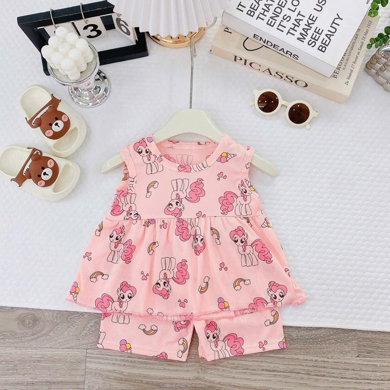 AA1 Combo 3 Bộ Dáng Váy Babydoll Xinh Xắn Cho Bé Gái từ 6-16kg Chất Vải Tăm Lạnh Nhiều Họa Tiết Mềm Mịn Thoải Mái cho Mùa Hè
