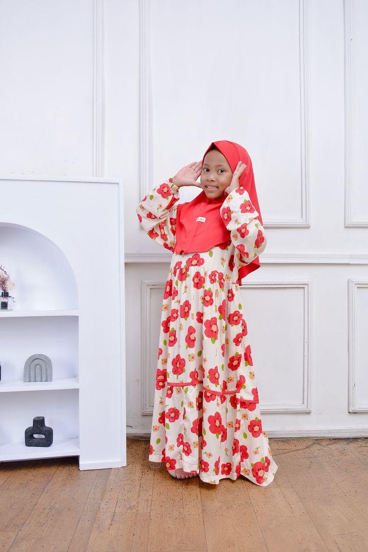 Product Introduction of set gamis & hijab anak Bunga Katun Muslim Dress Panjang Baju Motif 15