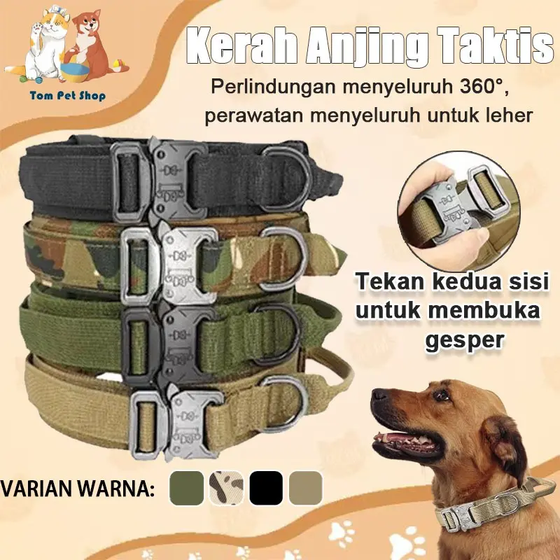 Collar Anjing Dengan Handle Anjing Besar Medium Bisa Diatur Buckle Leher Nylon/Kalung Anjing Besar Kecil Kuat Rompi Harness Tuntun Militer Dog Collar