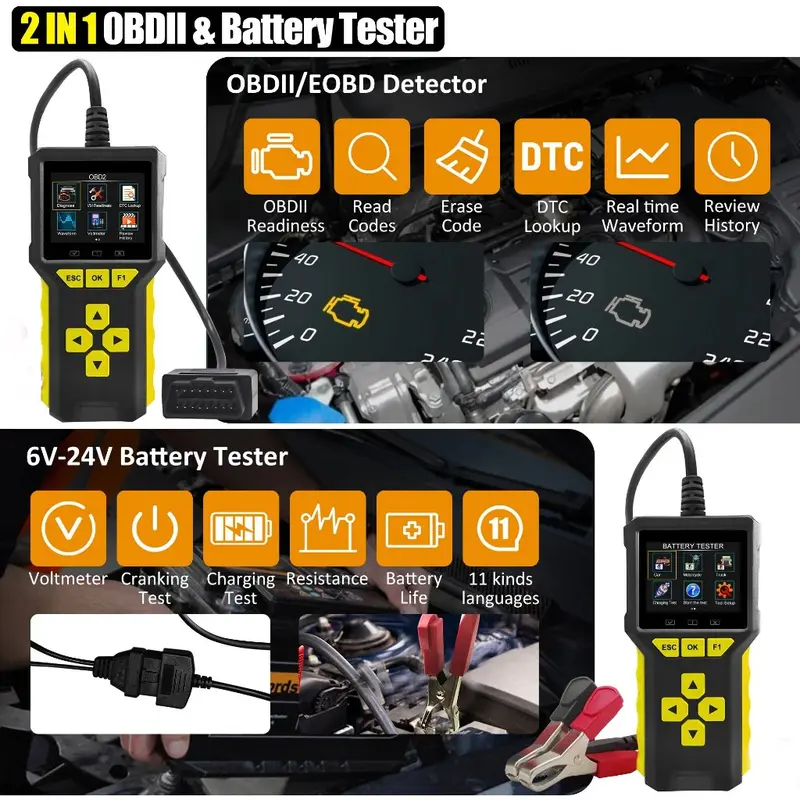 BT80 2 IN 1 OBD2 II Scanner Mobil dan Battery Baterai tester Pembaca Cek Kode Diagnostic OBD 2 BT 80 BT-80 Error Code Check Engine + Aki Test 3