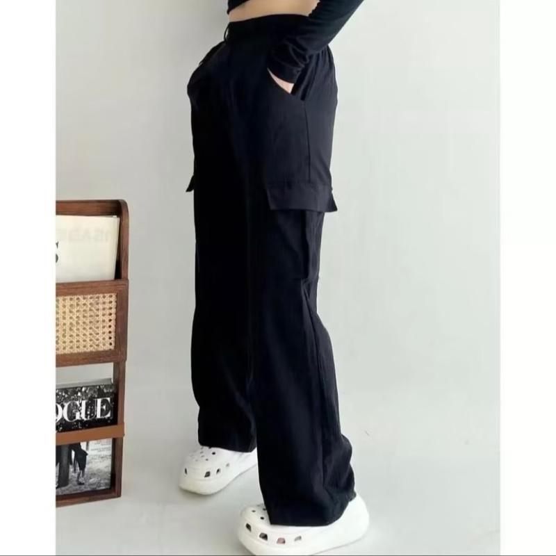 Celana Cargo anak perempuan Korean style 8-16 tahun Low waist katun drill Fashion 5