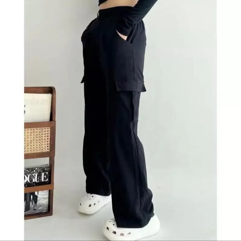 Celana Cargo anak perempuan Korean style 8-16 tahun Low waist katun drill Fashion 4