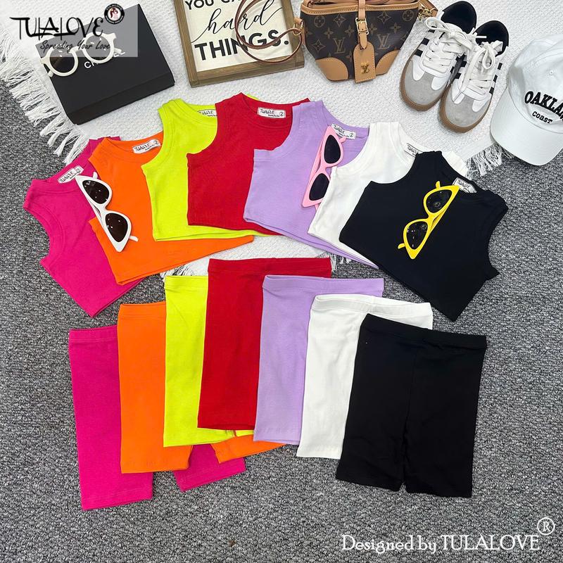 BỘ ÁO CROPTOP SÁT NÁCH + LEGGING ĐÙI CHO BÉ GÁI TULALOVE Combo Quần Áo Mùa Hè Cho Bé Gái