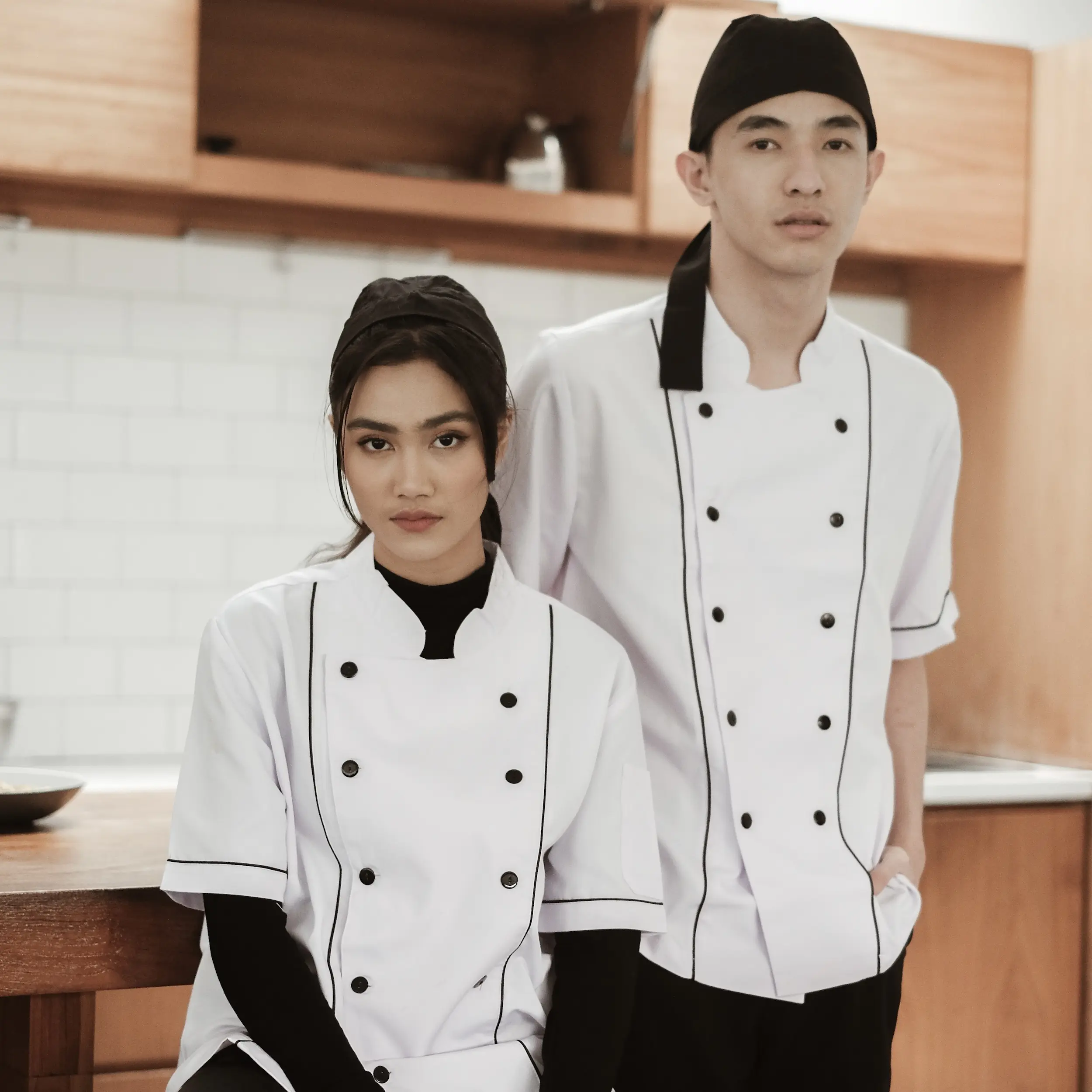 Basic Series Short Sleeve Chef Jacket - White with Black Detail