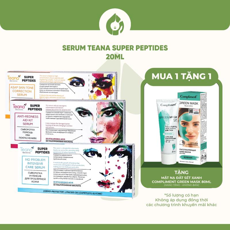 [VÕ HÀ LINH X TEANA] - Serum Teana Super Peptides 20ml tặng Mặt nạ đất sét xanh Compliment Green Mask 80ml