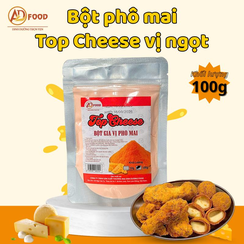 100g Bột phô mai Top Cheese vị  NGỌT ADFOOD - tông màu cam phù hợp để rắc lên món ưn và làm sốt phô mai