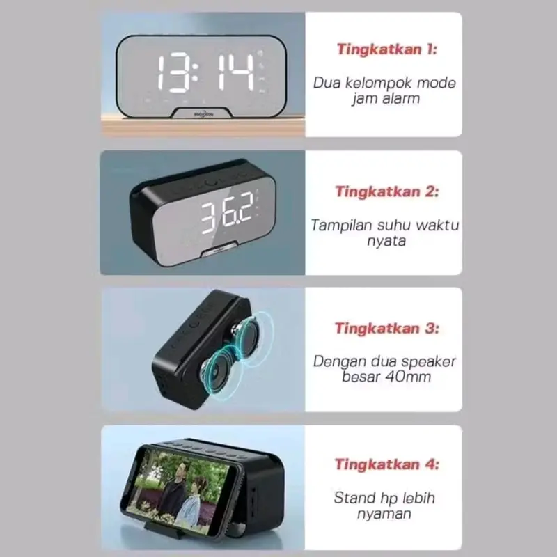Speaker Mirror Alarm Led Display Musik Box Portable Bluetooth Wireless Bass Mini Stereo Blututh Spiker Music Mp3 Mp4 Player Elektronik 1