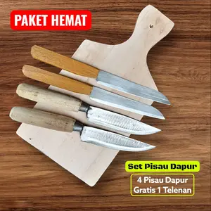 Paket Hemat 4 Pisau Dapur Premium Gratis 1 Telenan Cocok untuk Sayur Buah Dapur Rumah Tangga Restoran